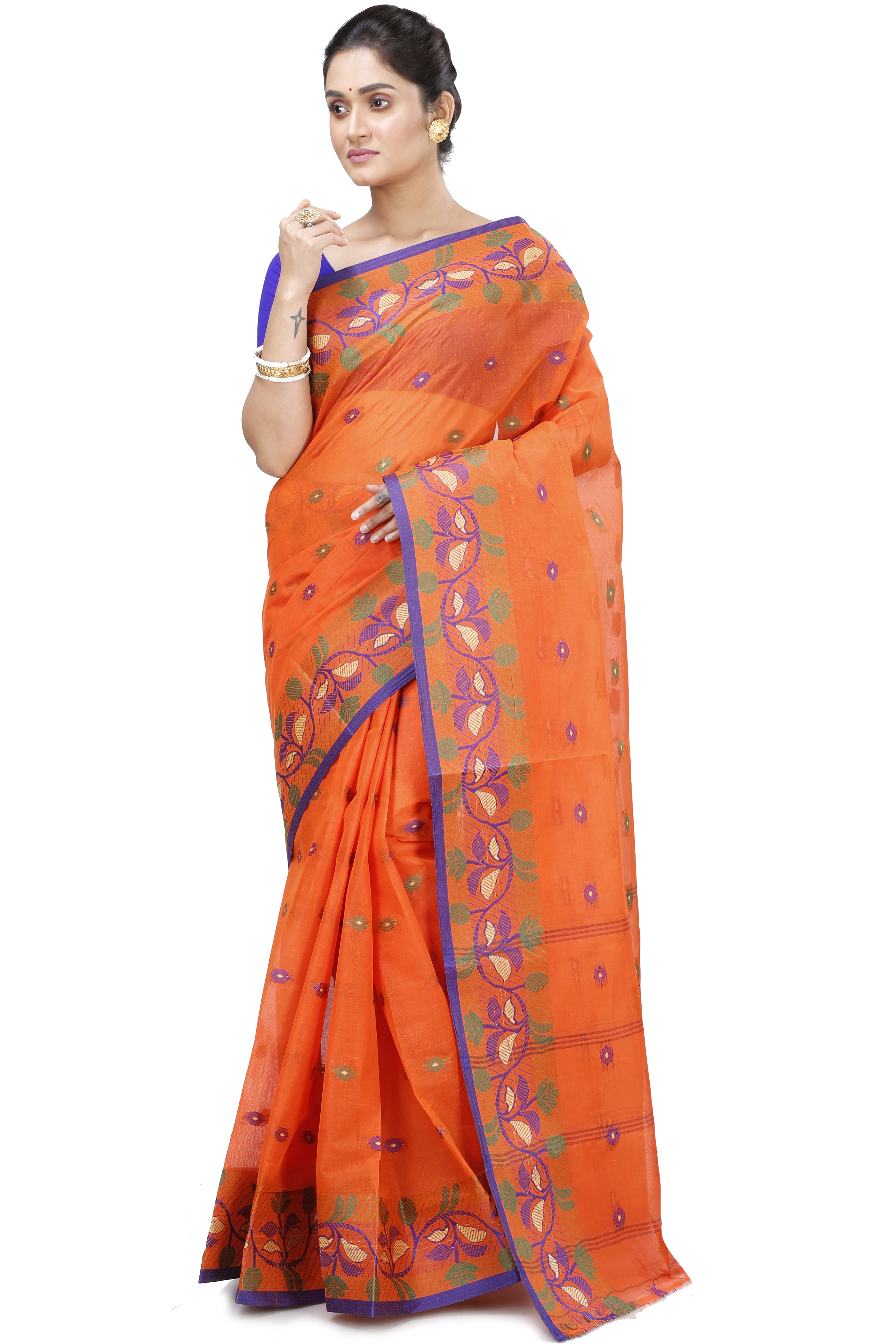 Orange Pure Cotton Govindi Tant Saree (937)